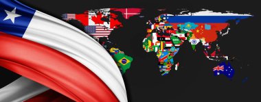 Dünya haritasında Şili ipek bayrağı