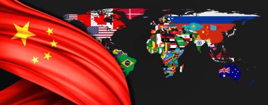 Dünya haritasında Çin ipek bayrağı