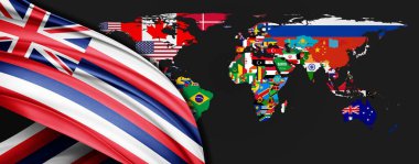 Dünya haritasında Hawaii ipek bayrağı