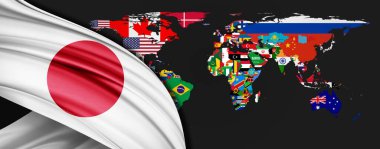 Dünya haritasında Japonya ipek bayrağı