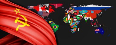 Dünya haritasında ipeğin Ussr bayrağı