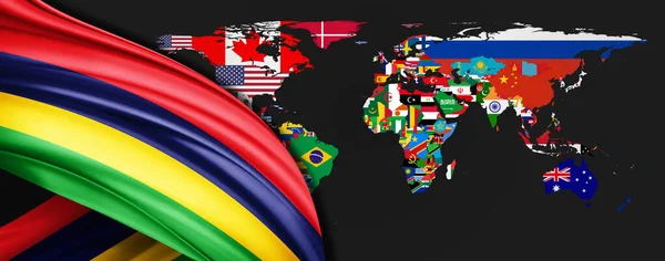 Mauricio Bandera Seda Mapa Mundial Fondo —  Fotos de Stock