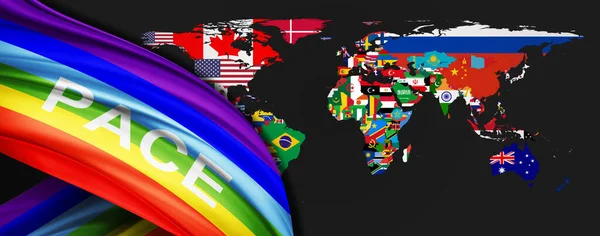 Bandera Seda Fondo Del Mapa Del Mundo — Foto de Stock