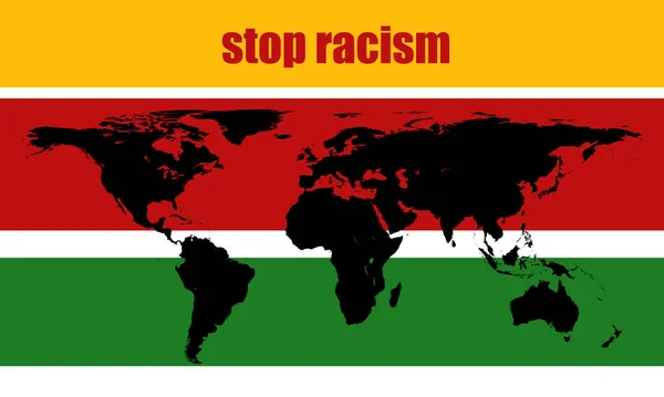 Protest poster about racism for human rights in the world, with Word map and colored background.