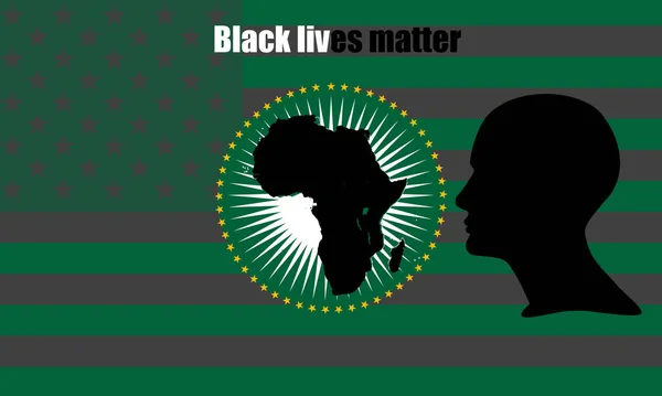 Protest poster about racism for human rights in the world with human head, American flag with African continent
