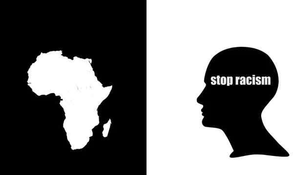 关于世界上种族主义促进人权的抗议海报 有人头 世界地图 黑白照片背景 — 图库照片