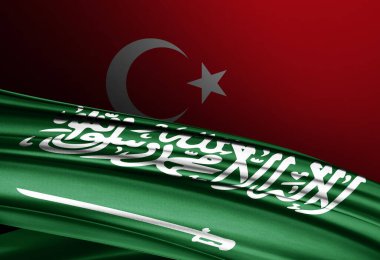 Türkiye ve Suudi Arabistan ipek-3D resim bayrağı
