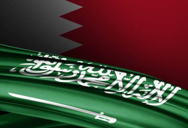 Bahreyn ve Suudi Arabistan ipek bayrağı - 3D illüstrasyon