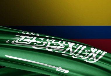 Kolombiya ve Suudi Arabistan ipek bayrağı - 3D illüstrasyon
