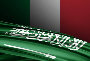  İtalya ve Suudi Arabistan ipek bayrağı - 3D illüstrasyon