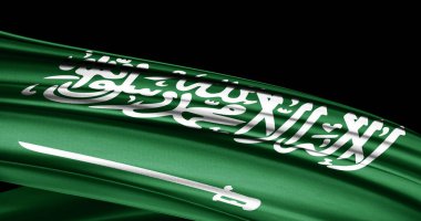 Metin veya resimleriniz ve siyah arkaplan- 3D illüstrasyonunuz için telif alanına sahip Suudi Arabistan bayrağı