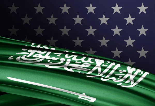 Bandiera Americana Saudita Seta Illustrazione — Foto Stock