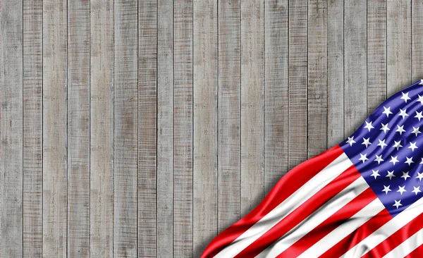 Bandera Americana Seda Fondo Madera Ilustración — Foto de Stock