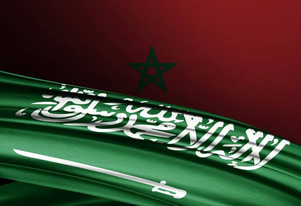 Marocká Saúdskoarabská Vlajka Hedvábí Ilustrace — Stock fotografie