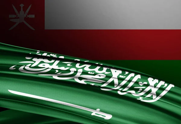 Omán Arabia Saudita Bandera Seda Ilustración —  Fotos de Stock