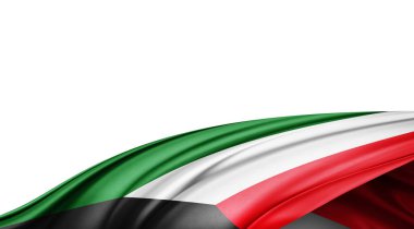 Beyaz arka planda ipek Kuveyt bayrağı. 3B illüstrasyon