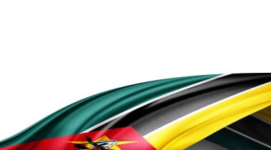 Beyaz arka planda Mozambik ipek bayrağı. 3B illüstrasyon