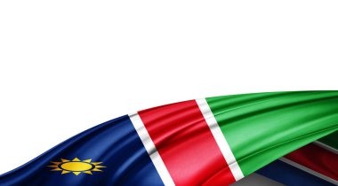 Beyaz arka planda Namibya ipek bayrağı. 3B illüstrasyon