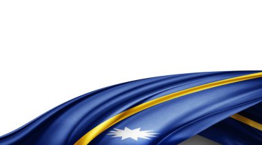 Beyaz arka planda ipek Nauru bayrağı. 3B illüstrasyon