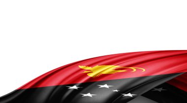 Beyaz arka planda ipek Yeni Gine bayrağı. 3B illüstrasyon