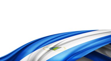 Beyaz arka planda Nikaragua ipek bayrağı. 3B illüstrasyon