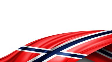 Beyaz arka planda Norveç ipek bayrağı. 3B illüstrasyon