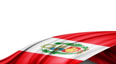 Beyaz arka planda Peru ipek bayrağı. 3B illüstrasyon