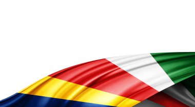 Beyaz arka planda Seyşeller ipek bayrağı. 3B illüstrasyon