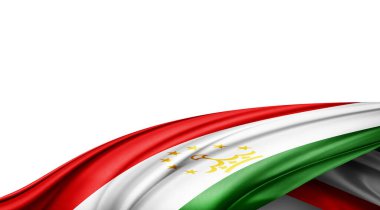 Beyaz arka planda Tacikistan ipek bayrağı. 3B illüstrasyon