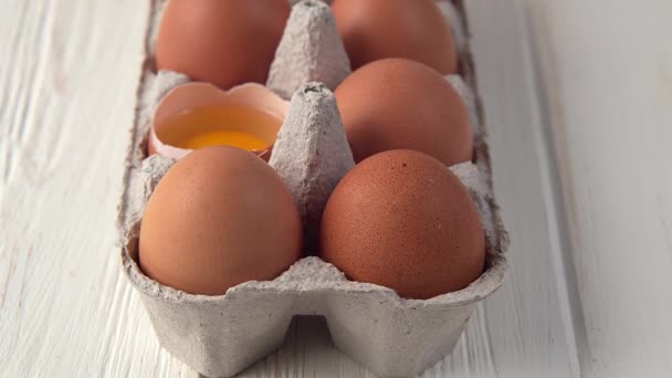 Dolly Shot Chicken Egg in Tray in der Zoom-Ansicht. 4K Prores422 — Stockvideo