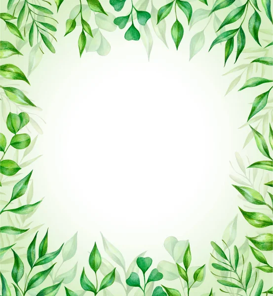 Υδατογραφία καρέ με πράσινα φύλλα. Ιδανικό για σχεδιασμό ευχετήριας κάρτας, λογότυπου, πρόσκλησης, αφισών — Φωτογραφία Αρχείου