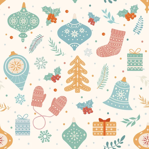 Christmas and happy new year seamless patterns. — Stock Vector