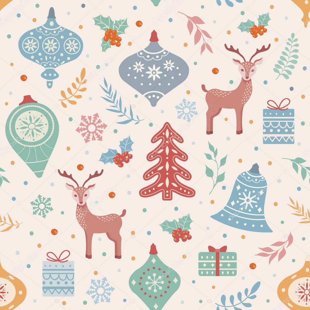 Christmas and happy new year seamless patterns.