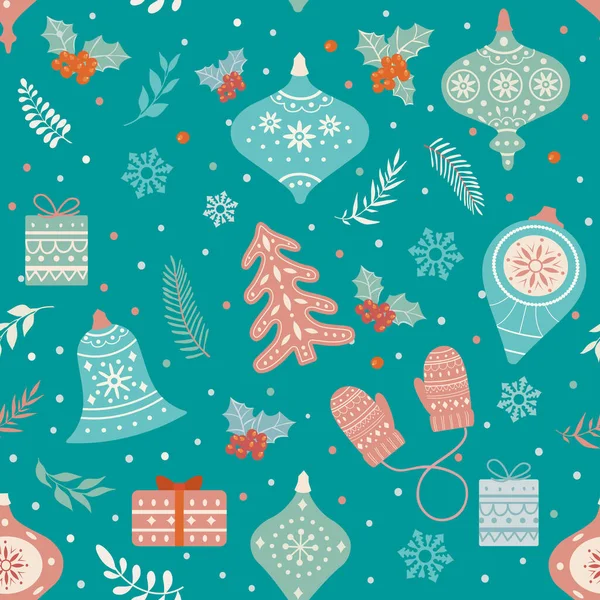 Christmas and Happy New Year seamless pattern . Trendy retro style. Vector design template — Stock Vector