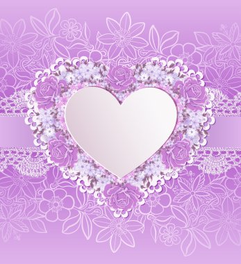 Kalp şeklinde tebrik kartı. Çiçekler