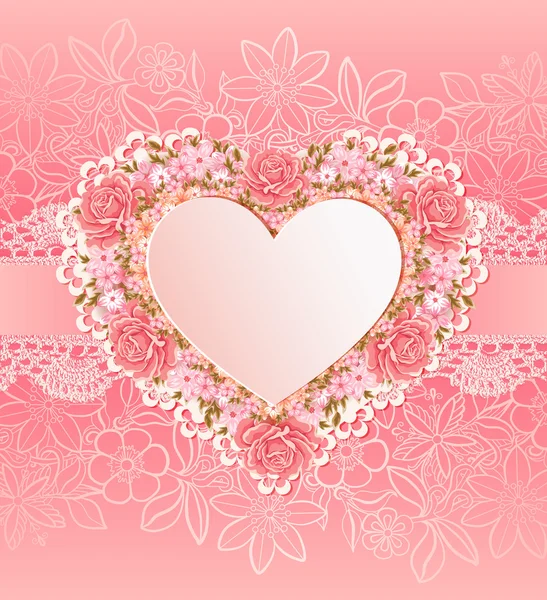 Ευχετήρια κάρτα με σχήμα καρδιάς. Λουλούδια — Διανυσματικό Αρχείο