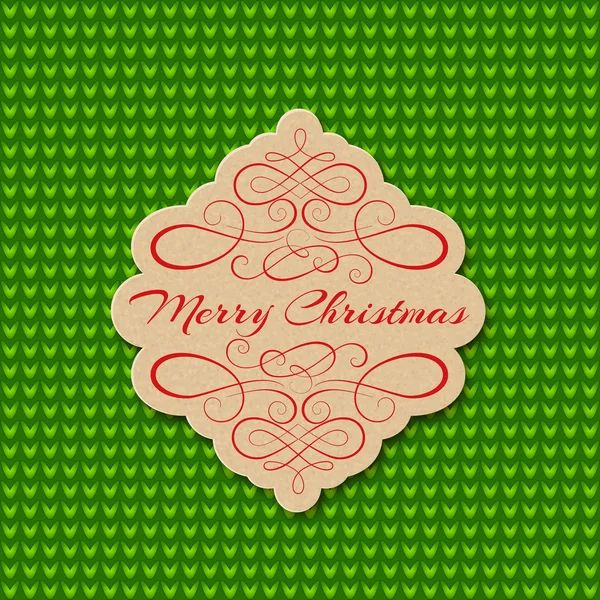 Knitted Background with Christmas Label. Greeting Card. — Stock Vector