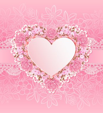 Kalp şeklinde tebrik kartı. Çiçekler