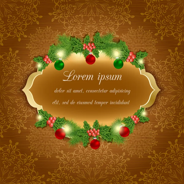Navidad vector de felicitación y tarjeta de invitación. Textura de madera Fondo . — Vector de stock