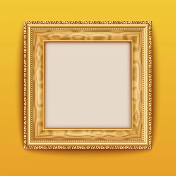 Cadre en or vide accroché au mur . — Image vectorielle