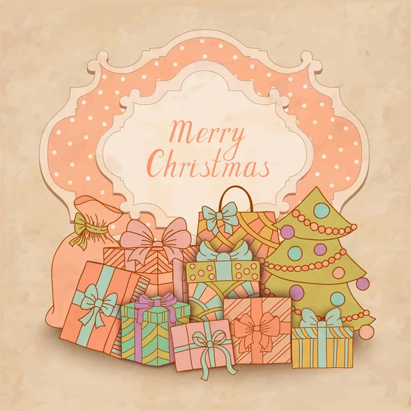 Tarjeta de Navidad Vintage con cajas de regalo — Vector de stock