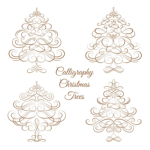 Conjunto de árboles de Navidad Caligrafía . — Archivo Imágenes Vectoriales
