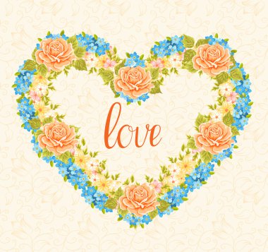 Kalp şeklinde çerçeve çiçek. Tasarım öğesi.