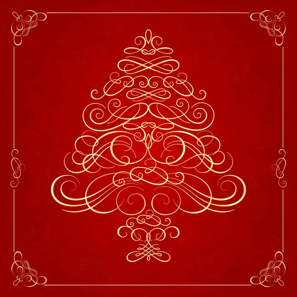 Caligrafía Árbol de Navidad sobre fondo rojo . — Vector de stock