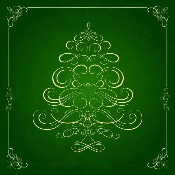 Calligraphy Christmas tree on green background. — Stock Vector