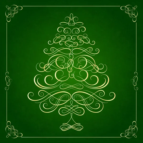 Каллиграфия Рождественская ёлка на зелёном фоне . — стоковый вектор