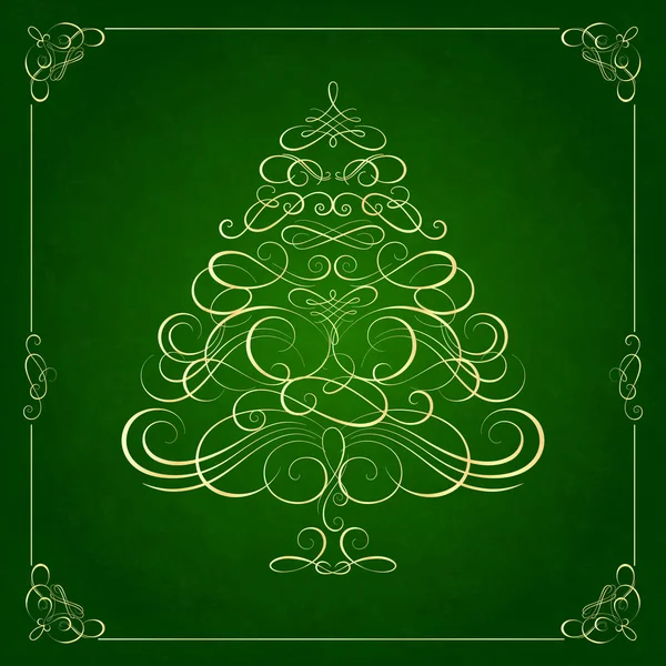 Kalligrafie kerstboom op groene achtergrond. — Stockvector