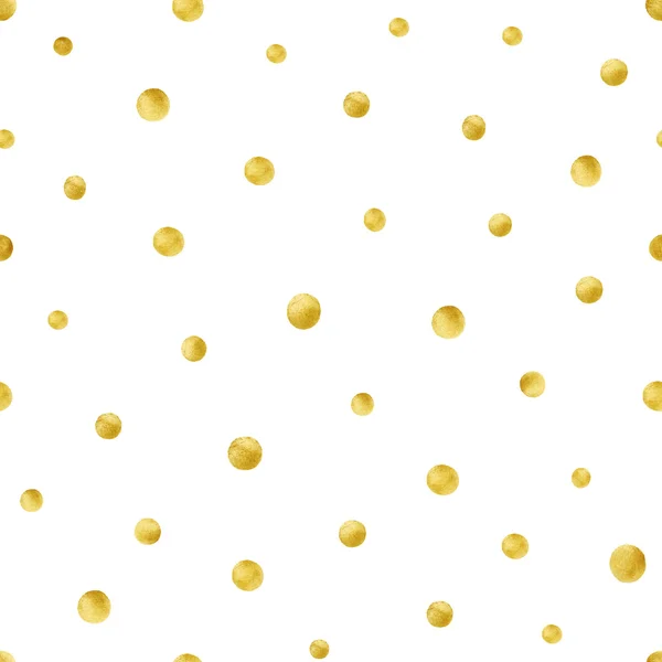 Patrón sin costura con círculos de oro pintados a mano. Patrón de lunares de oro — Vector de stock