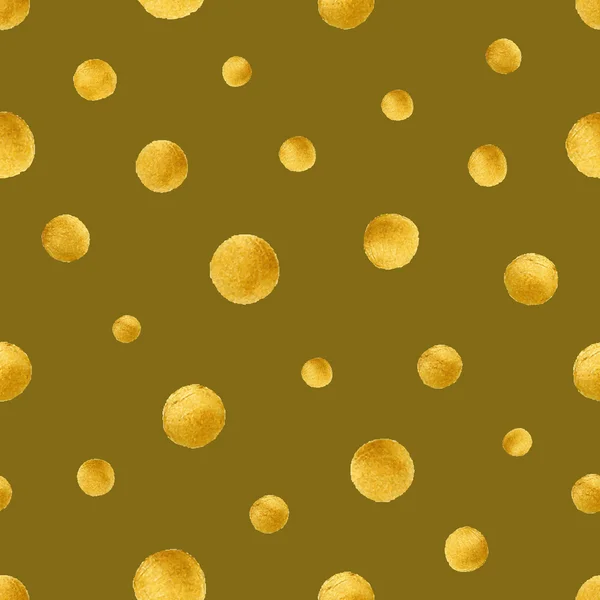 Naadloze patroon met de hand geschilderd gouden cirkels. Gouden polka dot patroon — Stockvector