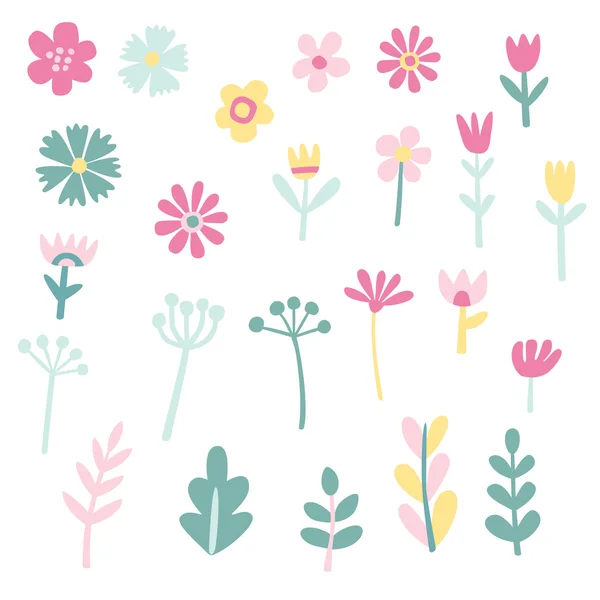 Collection de fleurs et plantes vectorielles mignonnes — Image vectorielle